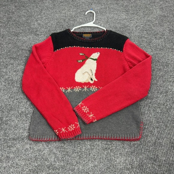 Woolrich Sweaters - Woolrich Sweater Womens S Red Cotton Polar Bear Snowflake Colorblock Winter Coz